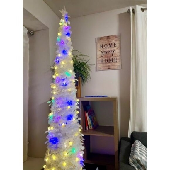 White Christmas Tinsel Tree with Lights, Easy-Assembly Glittery 5ft Pop - Picture 3 of 4